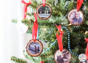 wood slices photo christmas tree ornament