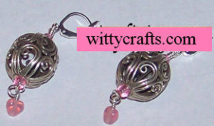 beaded heart earrings, pink hearts