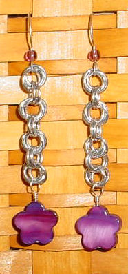 wire wrapped flower chain earrings