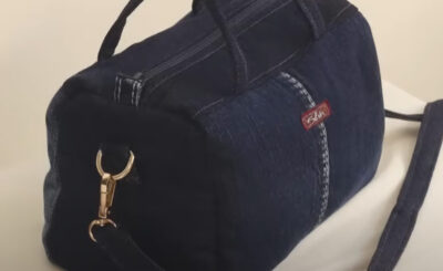 blue jean craft bag with handle and straps